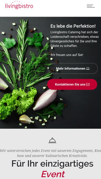 Mobile Webseite livingbistro catering