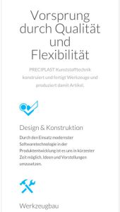 Mobile Webseite Preciplast Kunststofftechnik